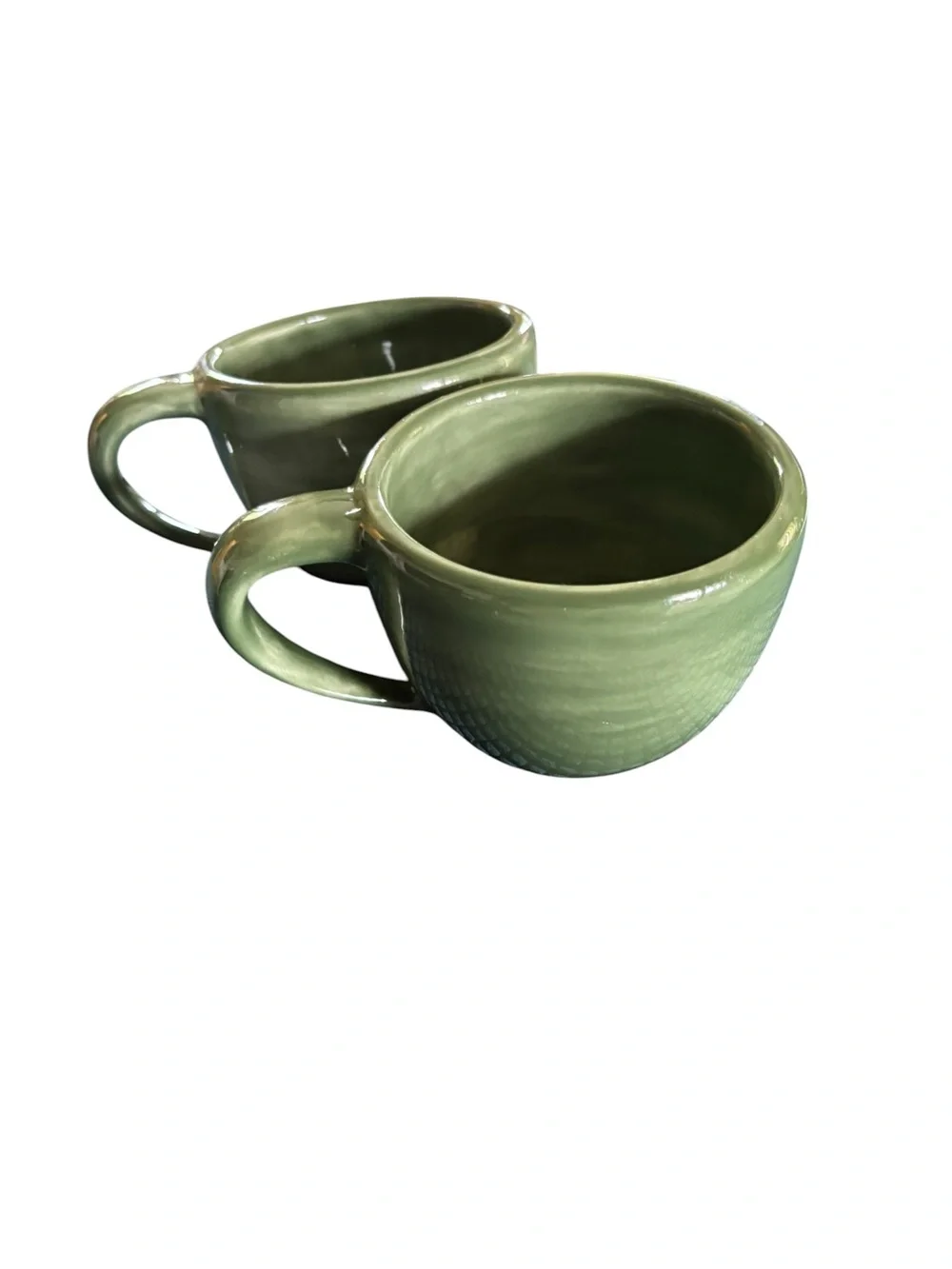 Pottery Barn Sausalito Set Two Coffee Mugs Thick Chunky Green Oversized Chic